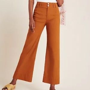 Anthropologie Emma High Waisted Wide Leg Cropped Pants Deep Ochre Brown 30